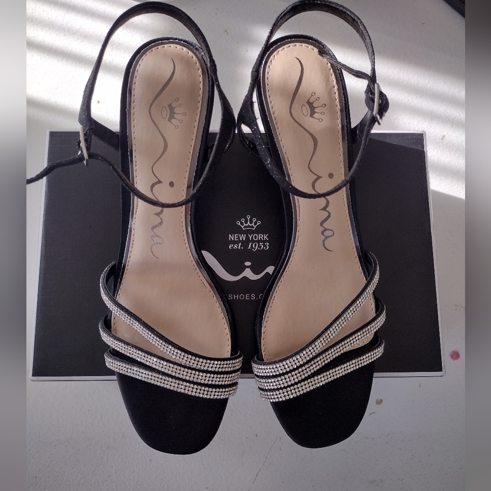 Nina Black and Silver Strappy Sandals